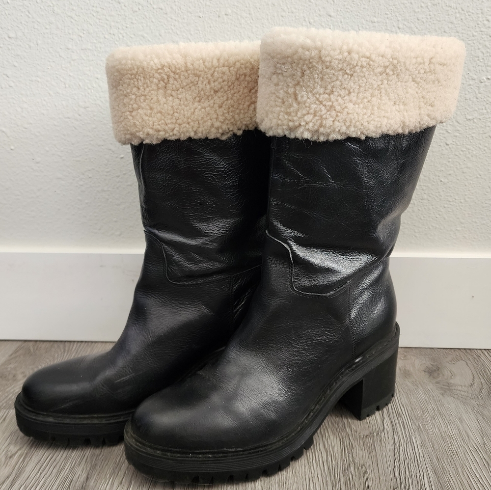 Beautiful leather fur-lined Marc Fisher mid-calf boots sz 9.5